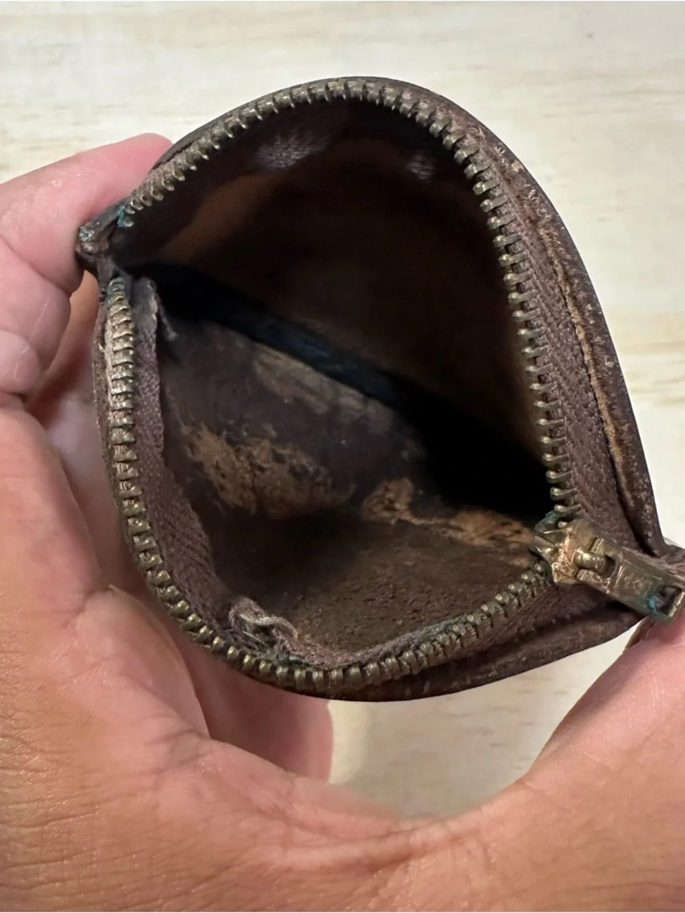 Vintage 50s Brown Leather Top Grain Cowhide Coin Purse Zipper Pocket RARE 3x 4
